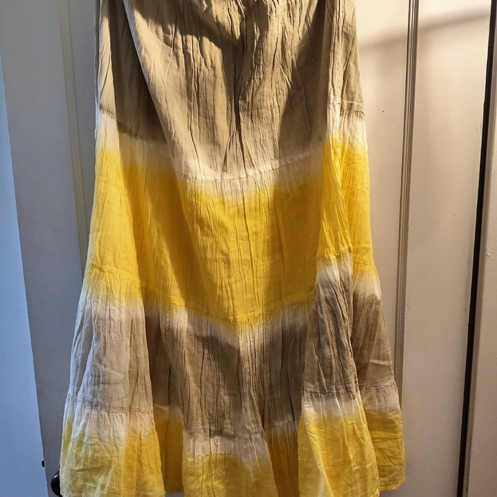 2X Mlle Gabrielle Yellow Tie Dyed Tiered Maxi skirt New